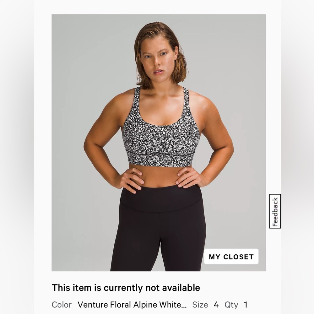 Lululemon Energy Bra Long Line Medium Support, B-D Cup Venture Floral, Sz 4